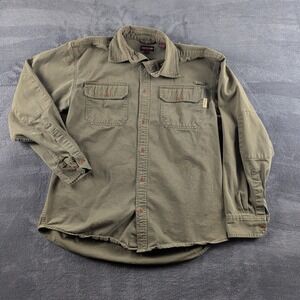 wolverine shirt long sleeve button down large green Work Wear